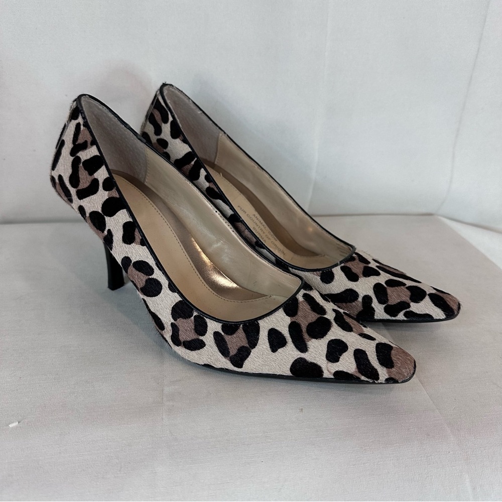 CALVIN KLEIN Women’s Size 9 Shoes Heels Leopard Print Cow Fur Dolly Style - Picture 3 of 16